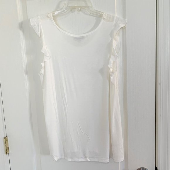 Democracy Nordstrom Crochet Ruffle Sleeve Tank Top Off White Size Large NEW - Picture 5 of 10
